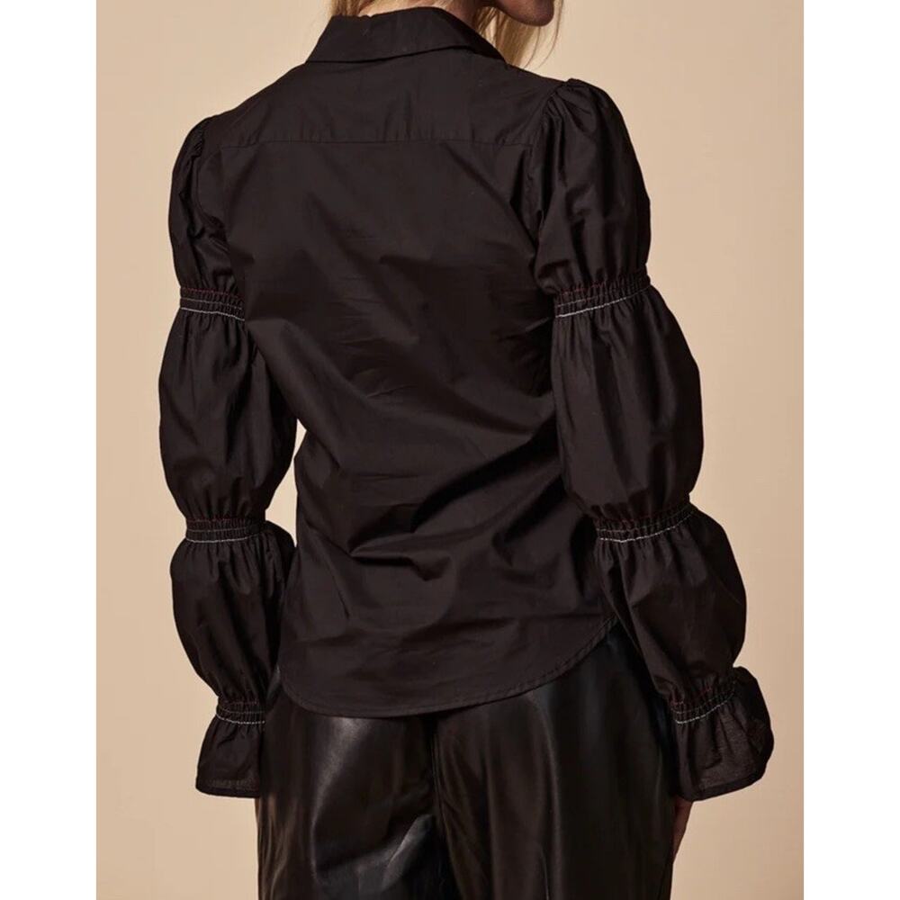 Modern Minimalist Black Puff Sleeve Button Down Shirt The Shirt S Cotton - Picture 6 of 8